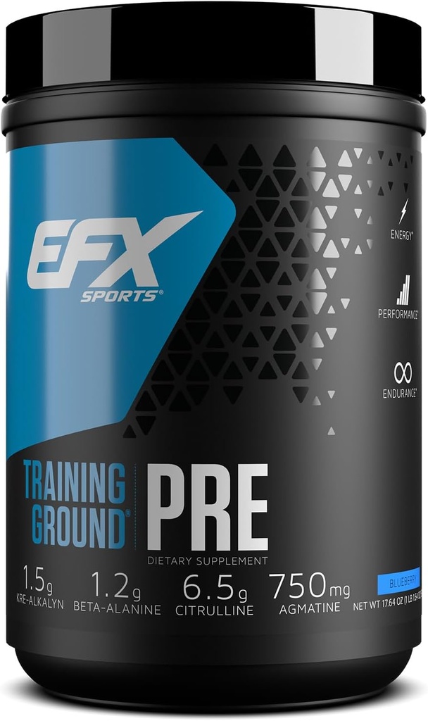 EFX Sports Education Ground Pre Workout Toz | Energy & Muscle Pumps | Hydromax Glycerol, Citrulline, Beta Alanine | 300 mg Caffeine | 20 Hizmet (Mavi)