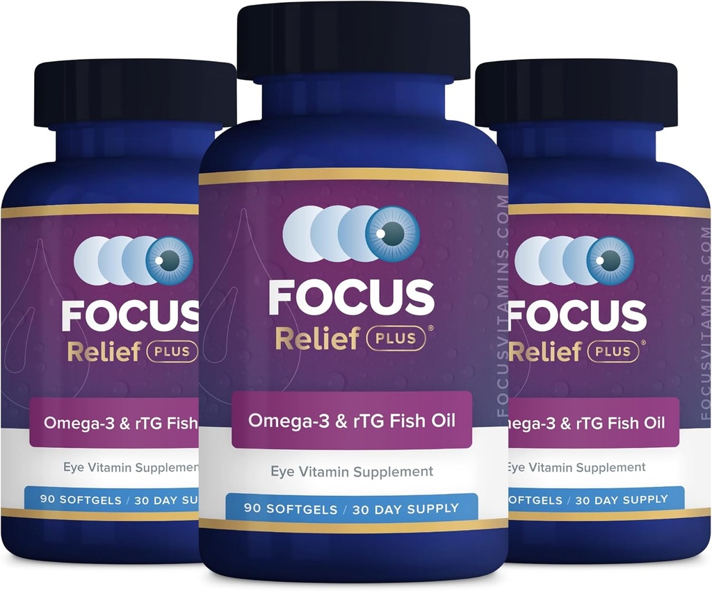 Focus Relief Plus Kuru Eye Formula (270 ct. 90 Day Supply) Kuru Eye Omega 3 Supplement - Kuru Eye Relief Supplement - Omega 3 Fish Oil for Kuru Eye Eye