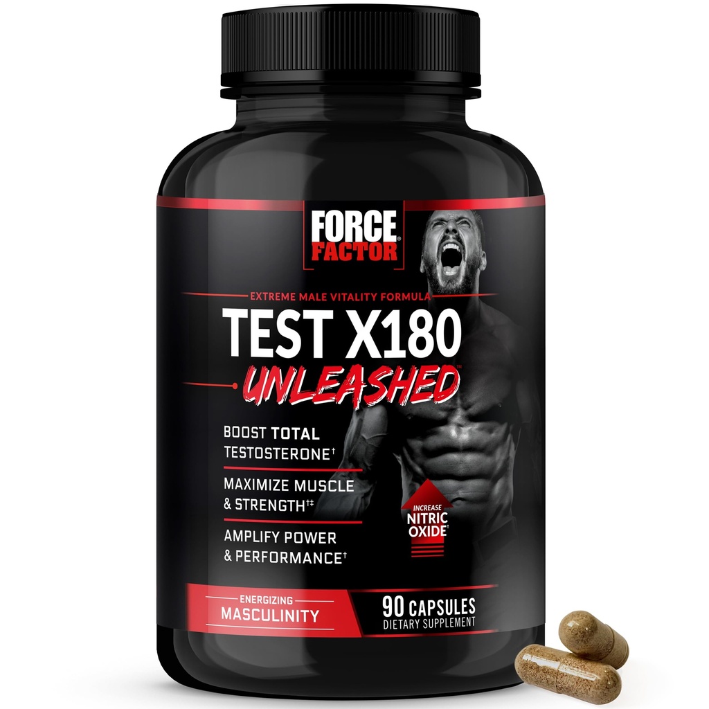FORCE FACTOR Test X180 Unleshed Testosterone Booster για τους άνδρες να χτίσει τους μυς, να αυξήσει τη δύναμη, και να βελτιώσει την απόδοση, τεστοστερόνη συμπλήρωμα για την υγεία των ανδρών, 90 κάψουλες