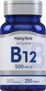 Piping Rock Vitamin B12 | 500 mcg | 250 Tablets | Supplement for Women and Men | as Cyanocobalamin | Vegetarian, Non-GMO, Gluten Free