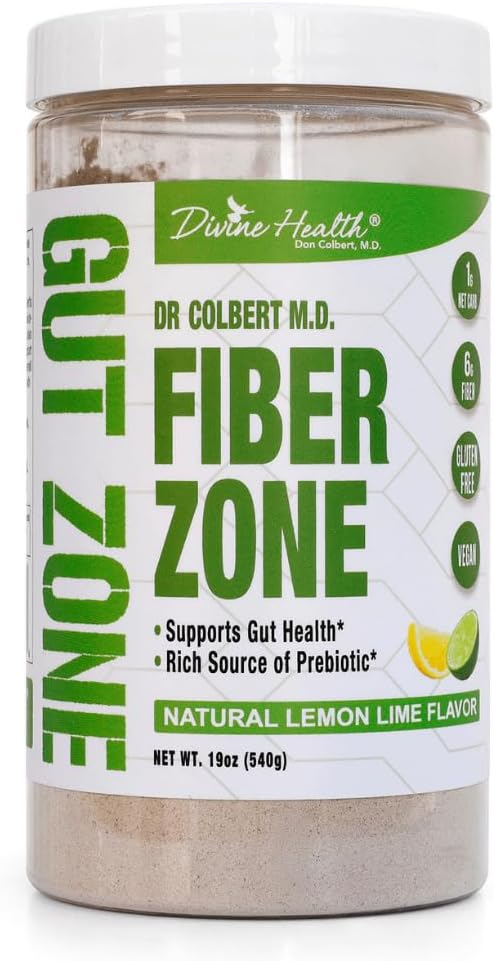 İlahi Sağlık Dr. Colbert, MD Fiber Bölgesi Toz | Lemon-Lime Flavor Prebiyotiks | 6g Psyllium Husk Inulin Fiber | Sağlıklı Gut Bölgesinde Öneri | 19 oz | 60 Hizmet