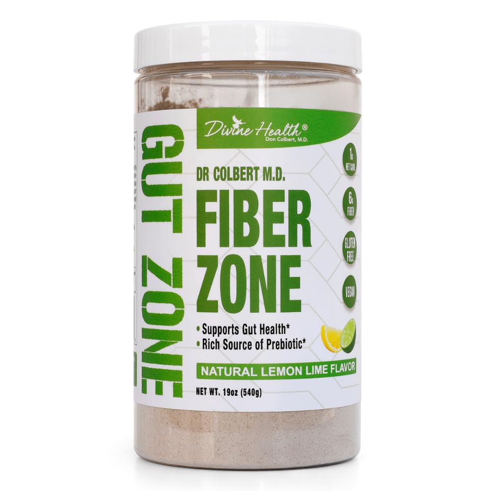 İlahi Sağlık Dr. Colbert, MD Fiber Bölgesi Toz | Lemon-Lime Flavor Prebiyotiks | 6g Psyllium Husk Inulin Fiber | Sağlıklı Gut Bölgesinde Öneri | 19 oz | 60 Hizmet