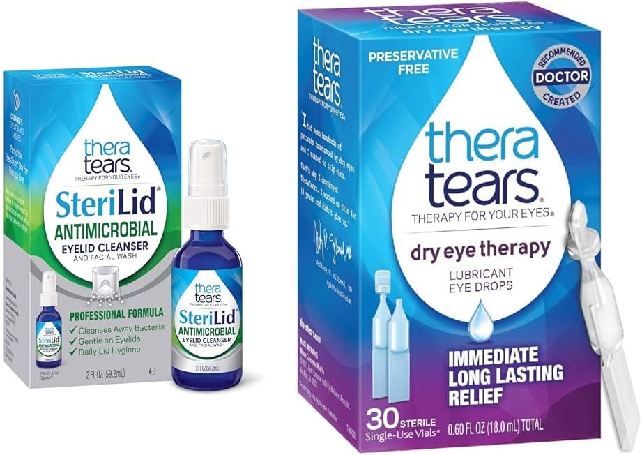 TheraTears SteriLid Eyelid Καθαριστικό και ξηροφθαλμική θεραπεία Λιπαντικές σταγόνες ματιών Bundle, 2 fl oz και 30 φιαλίδια