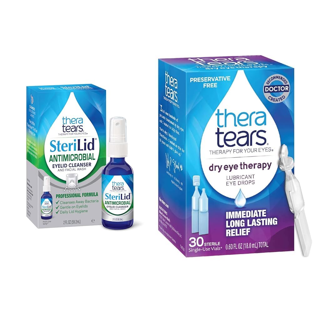 TheraTears SteriLid Eyelid Cleanser ve Kuru Eye Therapy Lubricant Eye Drops Sche, 2 fl oz ve 30 Vials