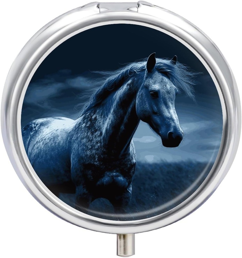 Blue Horse Pill Box 3 Karşılaştırmalı Tur Küçük Pill Case Travel Pillbox for Purse Pocket Metal Medicine Organizer Portatif Pill konteynerleri Vitaminler İlaç Balık Yağı ve Supplements