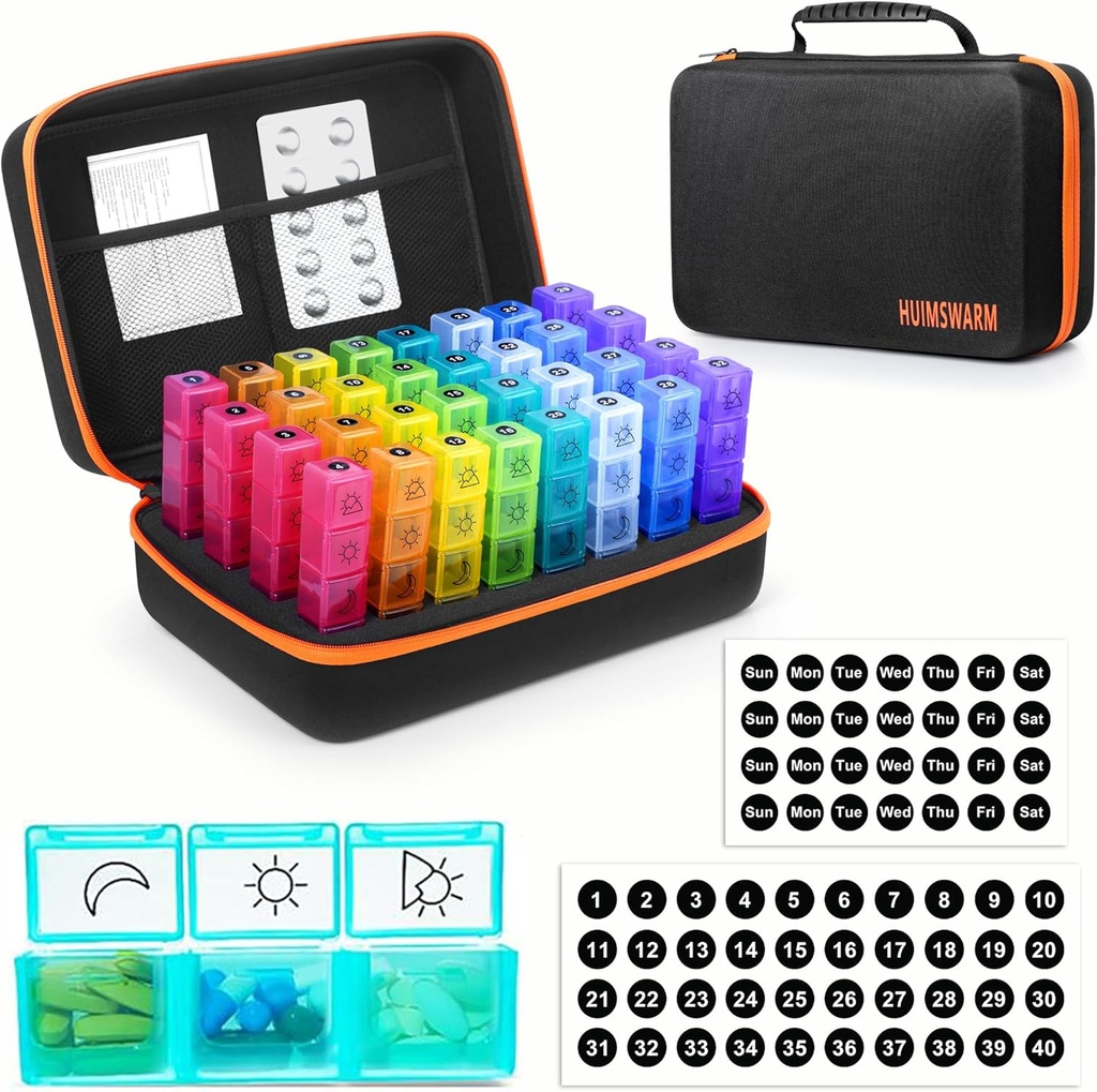 Μηνιαία Pill Organizer 3 φορές την ημέρα,Pill Organizer 3 φορές την ημέρα με 32 ημέρες Sticker & 4 εβδομάδες Sticker & 32 καθημερινά διαμερίσματα, Hold Βιταμίνες, συμπληρώματα και φαρμακευτική αγωγή. Άοσμη, Υγιές Κουτί Χάπια