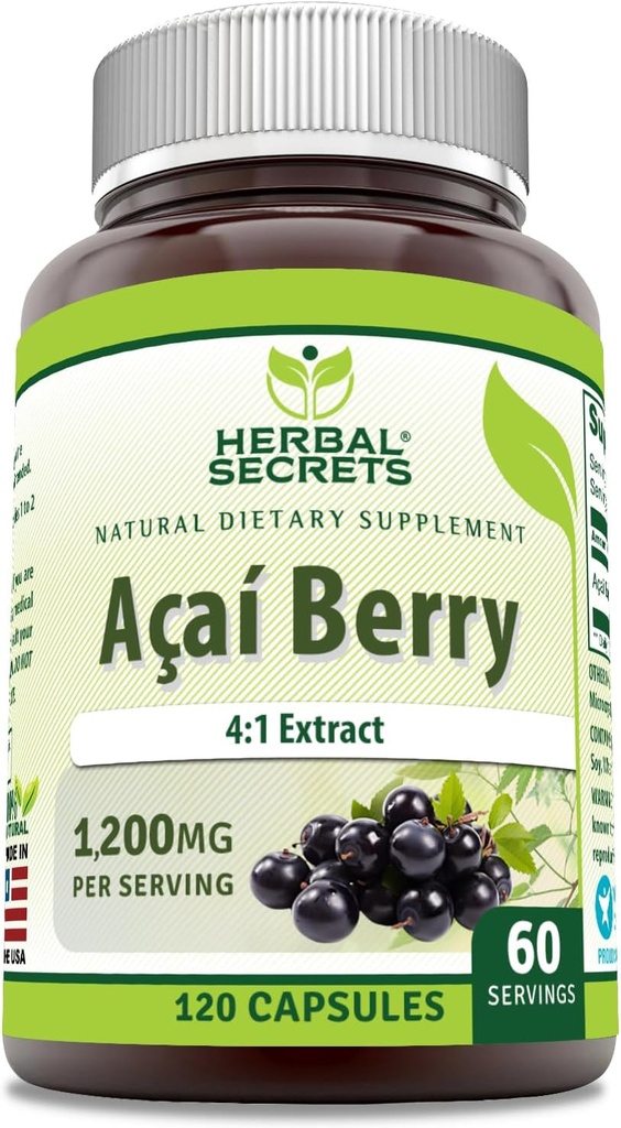 Herbal Secrets Acai 1200 Mg per Serving 120 Capsules Supplement | Non-GMO | Gluten Free | Made in USA