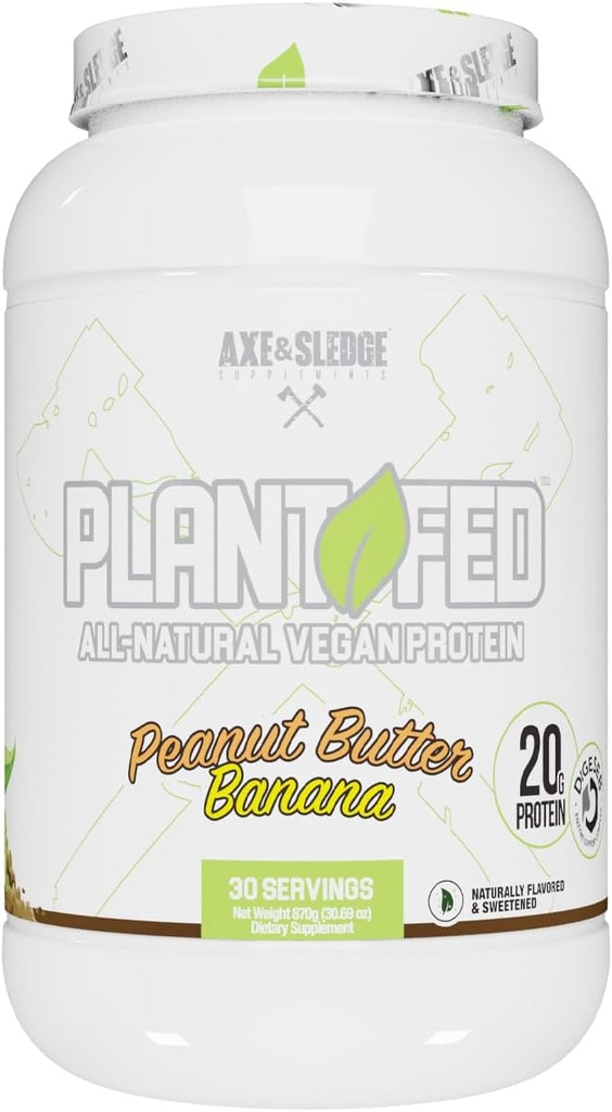 Axe & Sledge Plant Fed Vegan Protein Toz | 20g All Natural Protein, Doğal Flavored, Sweetized & Colored | Low Carb, Zero Sugar, Macro-Friendly | DW | 30 Servisler, Peanut Butter Bananana