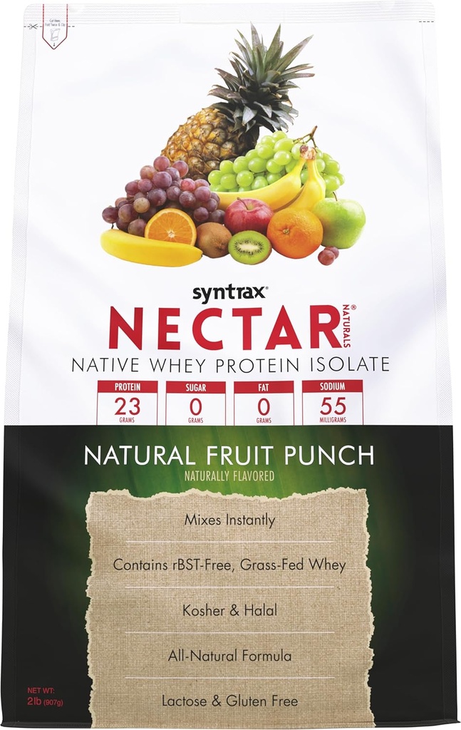 Syntrax Nectar Naturals, All Natural Whey Protein Isolate, Smooth & Juicy, Natural Fruit Punch, 2 lbs.