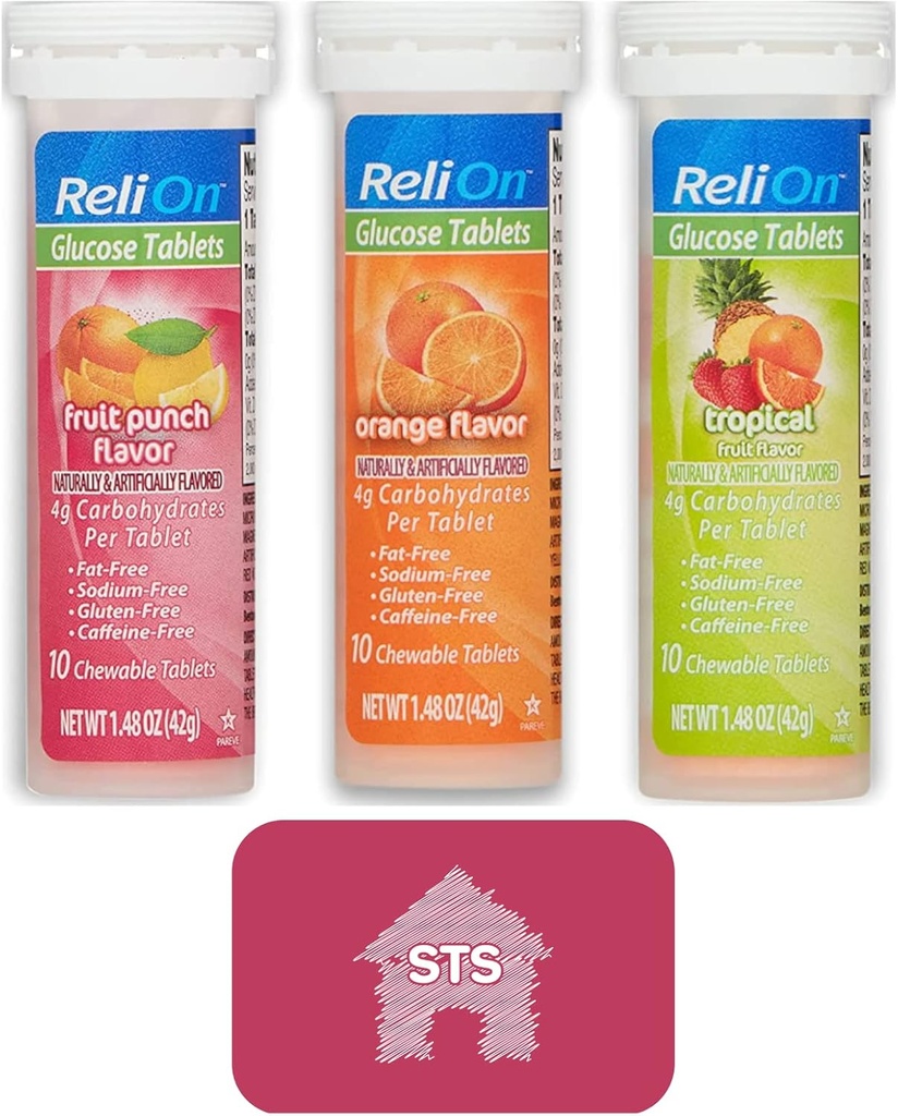 Relion Glucose Tabletleri (Mix Flavors) Orange, Tropikal ve Meyveler - Toplam 30 Tablet + STS Style.