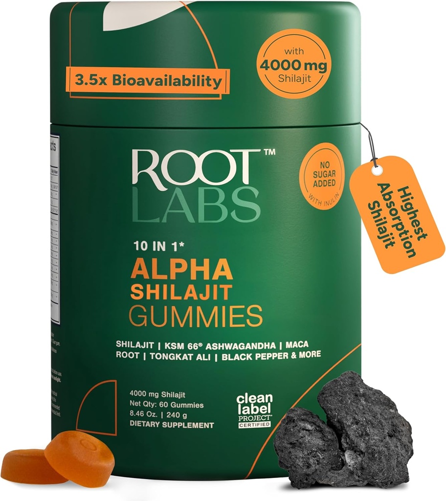 10in-1 Alpha Shilajit Gummies | 4000 mg Pure Himalaya Shilajit, Tongkat Ali, Maca Root, %75 Fulvic Acid | ShilAbsorb Bioavailability Tech | Sugar-Free Vegan, 85+ Trace Mineraller | 60 Paket