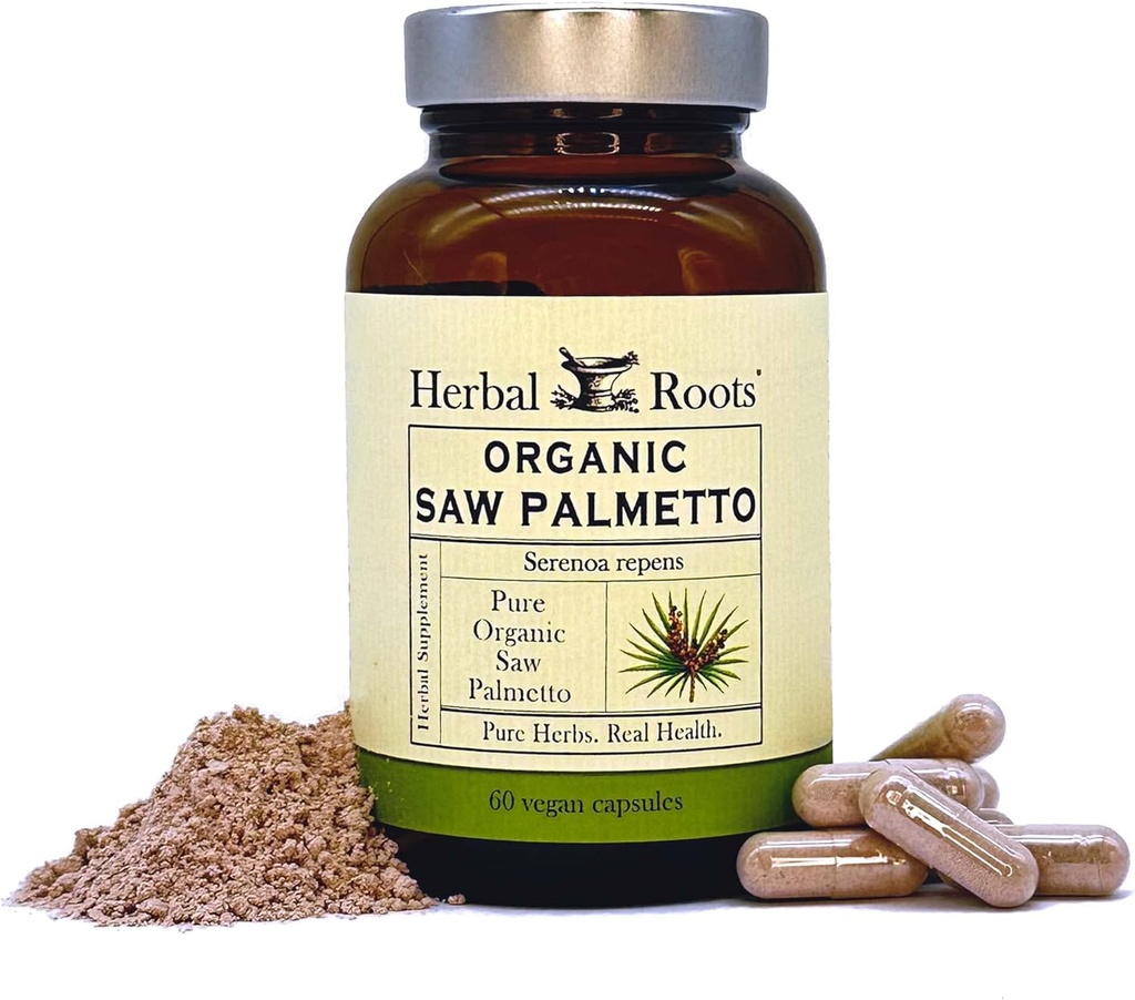 Herbal Roots Organic Saw Palmetto Capsules | hizmet başına 1.000 mg | 60 Organik Vegan Capsules