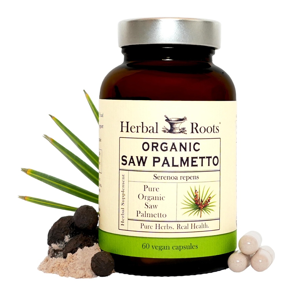 Herbal Roots Organic Saw Palmetto Capsules | hizmet başına 1.000 mg | 60 Organik Vegan Capsules