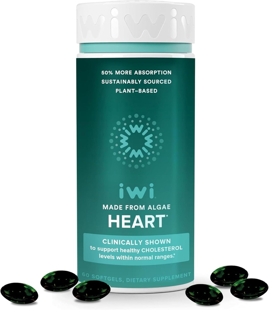 Iwi Life Heart Omega-3, 60 Softgels (30 hizmet), Vegan Plant-Based Algae Omega Fatty Acids + EPA, Kalp Sağlığı Desteği Diyet Tamam, Krill & Fish Oil Alternative, No Fishy Aftertaste