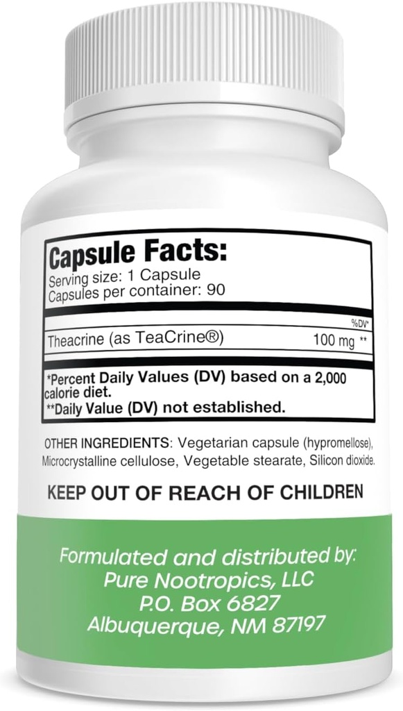 Saf Nootropics Theacrine (TeaCrine) 100 mg Veg Capsules | 90 Kont | Habit FOR Enerji Supplement | Caffeine Alternatif | Zihinsel, Fiziksel, Motivasyon ve Odaklı Pills
