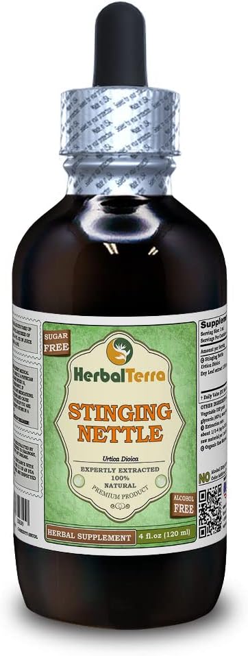 Sting Nettle (Urtica Dioica) Glycerite, Organik kuru Alkol Özgür Sıvı Tür (Brand Name: HerbalTerra, Proudly Made in USA) 4 fl.oz (120 ml)