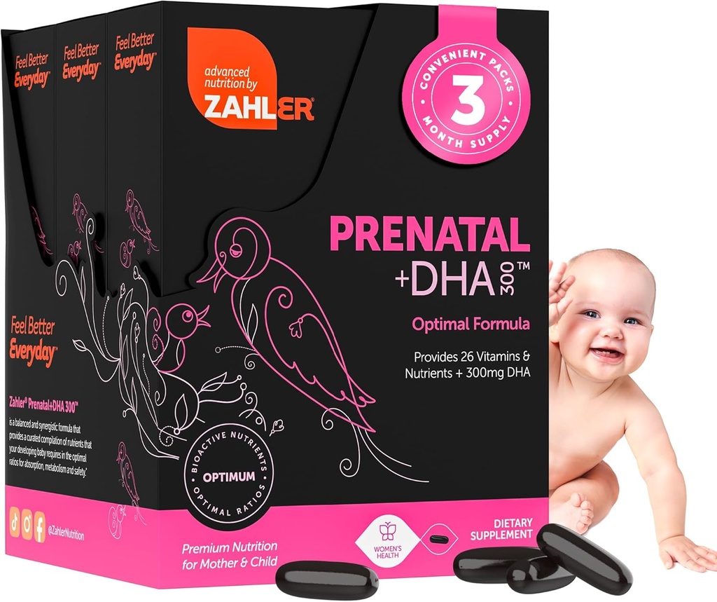 Zahler Προγεννητική Βιταμίνη με DHA & Folate - DHA Συμπληρώματα & Προγεννητική Πολυβιταμίνη για τη μητέρα και το παιδί - Kosher Προγεννητικές Βιταμίνες DHA με τον σίδηρο, Pre Natal Softgels (180 Count (Pack of 1))