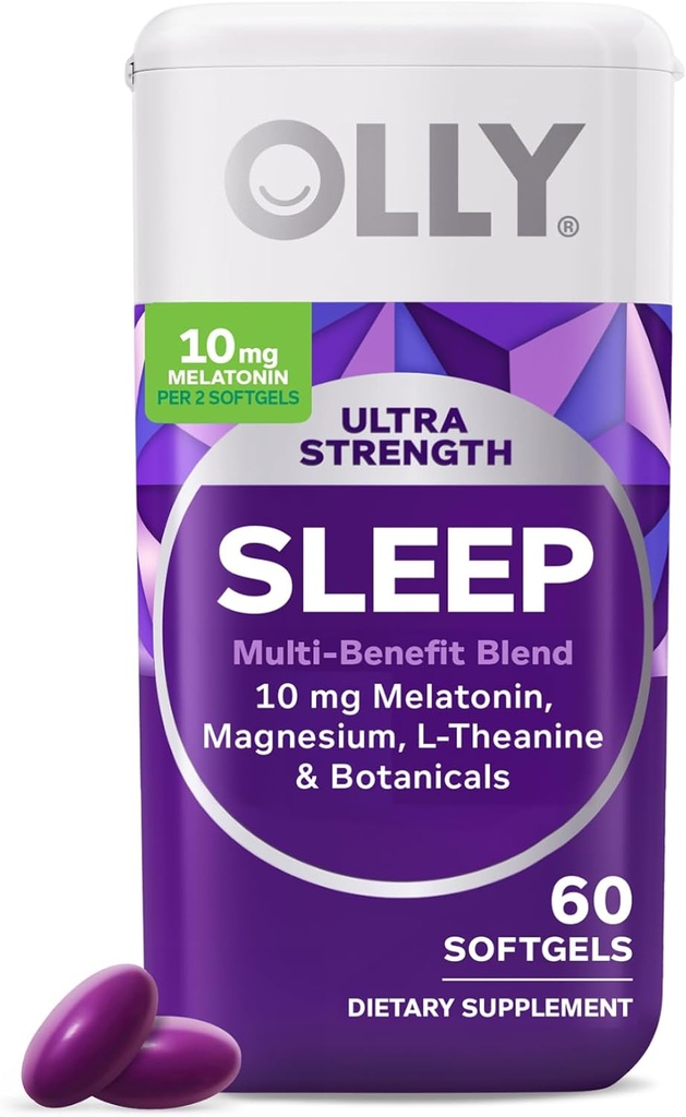OLLY Ultra Strength Sleep Softgels, 10 mg Melatonin, L-Theanine, Chamomile, Magnezyum, Lemon Balm, Supports Deep Restful Sleep, Nighttime Sleep Aid, Non Habit-Forming - 60 Count