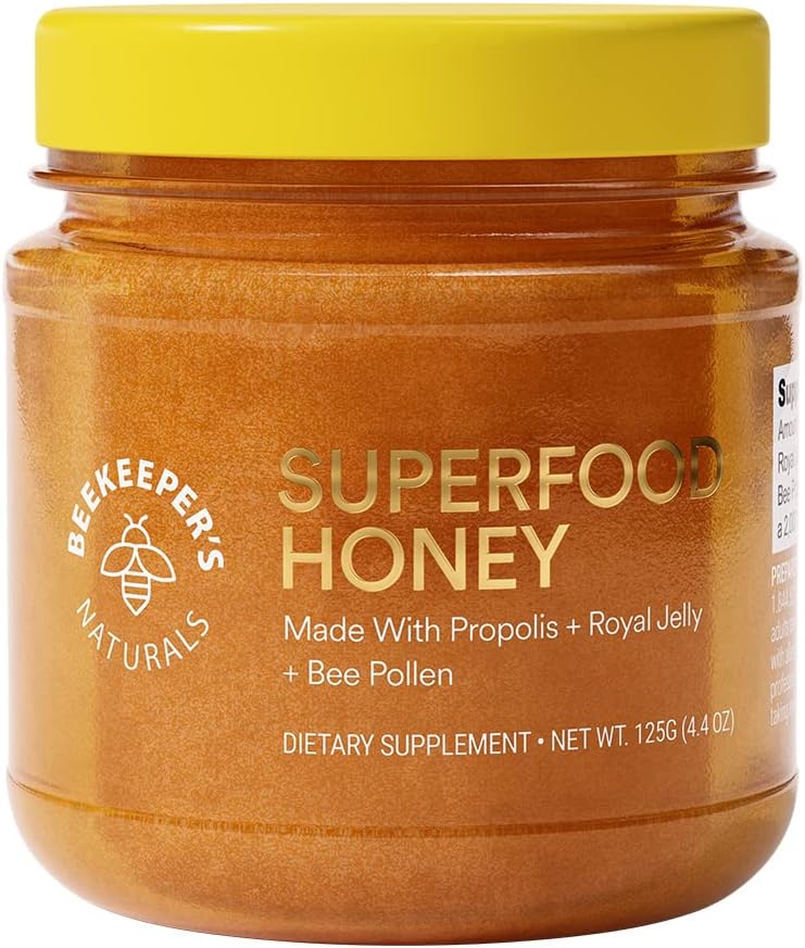 Superfood Honey Tarafından Beekeeper's Naturals - Bee Pollen, Royal Jelly, Propolis, Honey - Natural Energy, Immune Support, mental Clarity, Athletic Performance (4.4 oz)