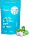 NeuroGum Energy & Focus Gum (90 Kont Bag, Peppermint) | 40 mg Natural Caffeine + L-Theanine + Vitamin B12 & B6 + Xylitol | Sugar Free Nootropic Cognitive Brain Performans Tamam