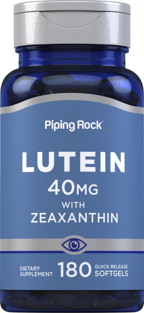 Piping Rock Lutein ve Zeaxanthin Supplement | 40 mg | 180 Softgels | Göz Vitaminleri Mari Deri Ekstraksiyon | Non-GMO, Gluten Free