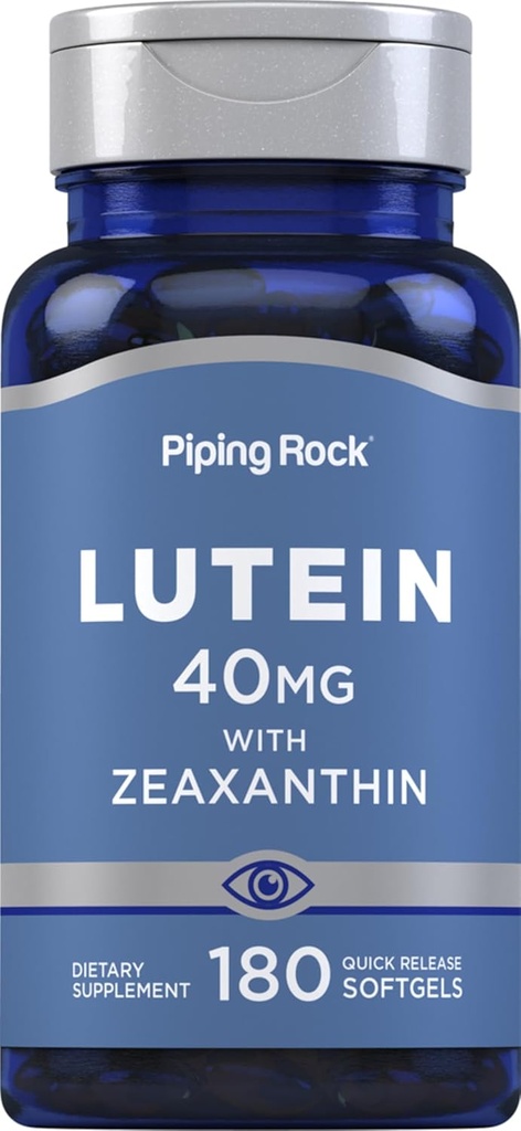 Piping Rock Lutein ve Zeaxanthin Supplement | 40 mg | 180 Softgels | Göz Vitaminleri Mari Deri Ekstraksiyon | Non-GMO, Gluten Free
