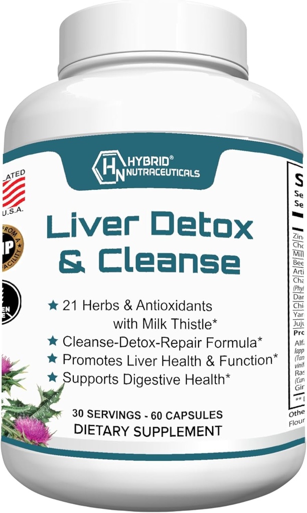 Hybrid Nutraceuticals Liver Cleanse Detox & Repair - Milk Thistle, Artichoke Extract, Dandelion Root
