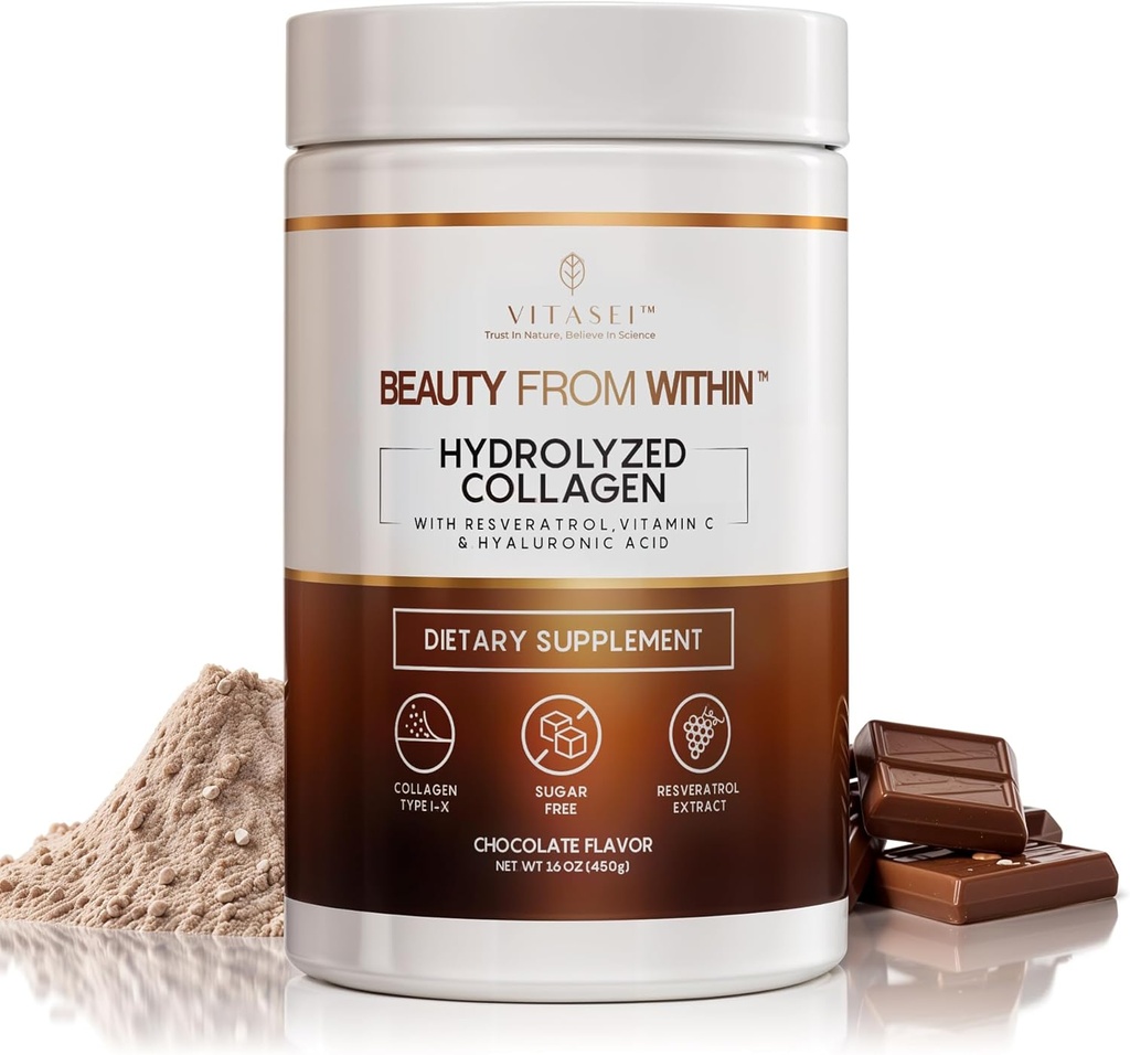 Hydrolyzed Collagen Hydro Toz C & Resveratrol - Kadınlar ve Erkekler için Saçlar - Bone ve Ortak Çikolata - Flavored - 16 ozzz