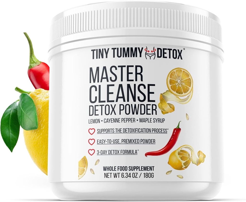 Tiny Tummy Master Cleanse Lemonade Diyet - 3 Day Juice Cleanse Plant-Based Detox Toz Supplement with Lemon, Maple Syrup, and Cayenne Diyet, 6.34oz Konteyner