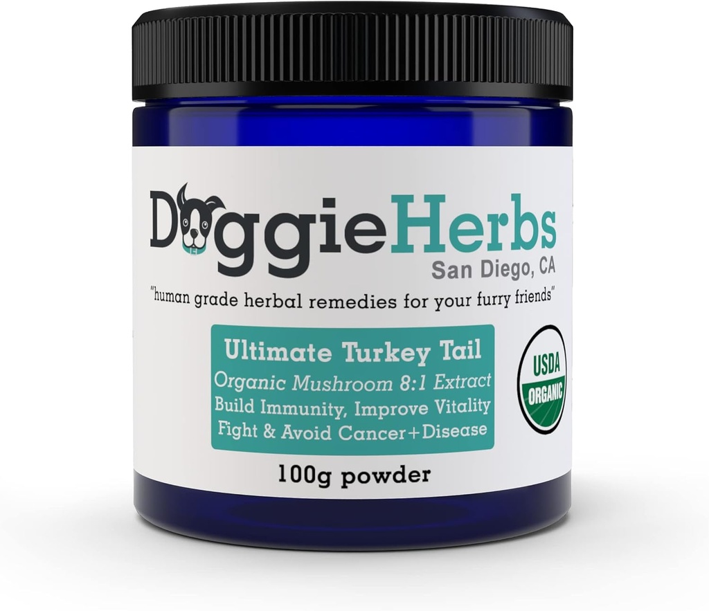 Ultimate Turkey Tail 8:1 Extract by Doggie Herbs – 389 mg Beta Glucan per 1g Scoop (yüzde 39), Contains RES Polysaccharides - 100g