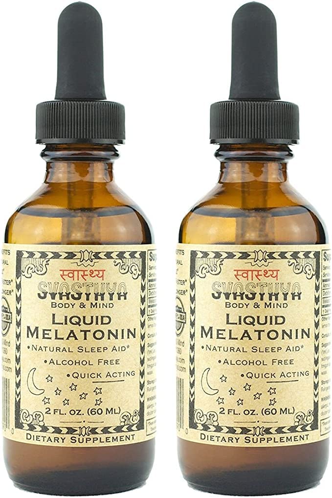 Svasthya Body & Mind Liquid Melatonin - Promotes Natural Sleep - Alcohol Free for Adult and Children, Made in The USA, 2 oz, Pack of 2