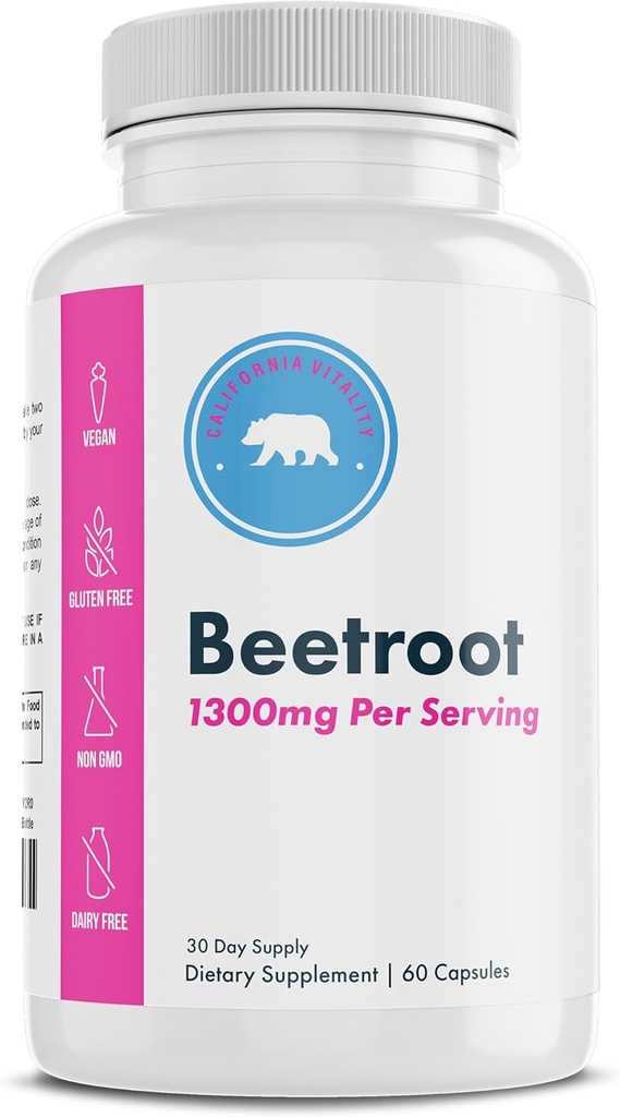 Beetroot Capsules - hizmet başına 1300 mg, 60 Capsules, 30 Hizmet - Vegan, Non-GMO - ABD'de Made in The USA - Premium Beetroot Supplement for Yetişkinler