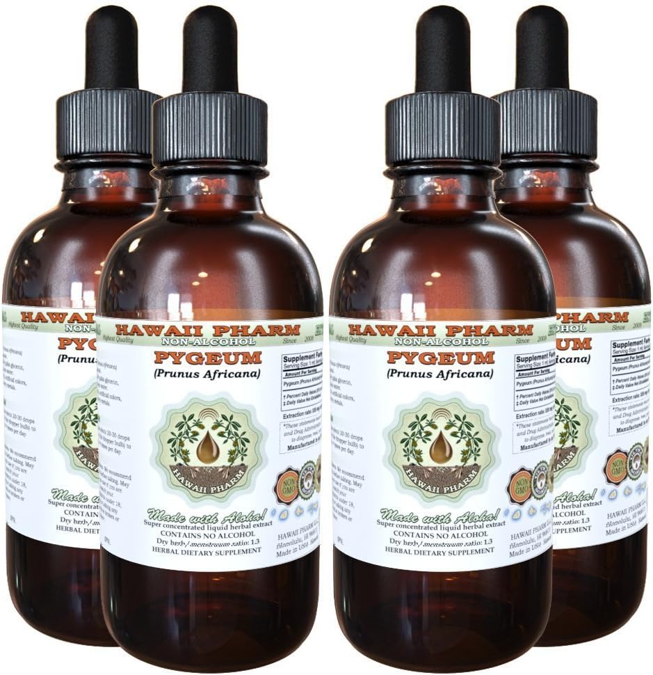 Afrika Cherry Pygeum Alkol Özgür Madde, Afrika Cherry Pygeum (Prunus Africana) Bark Glycerite Natural Herbal Supplement, Hawaii Pharm, ABD 4x4 oz