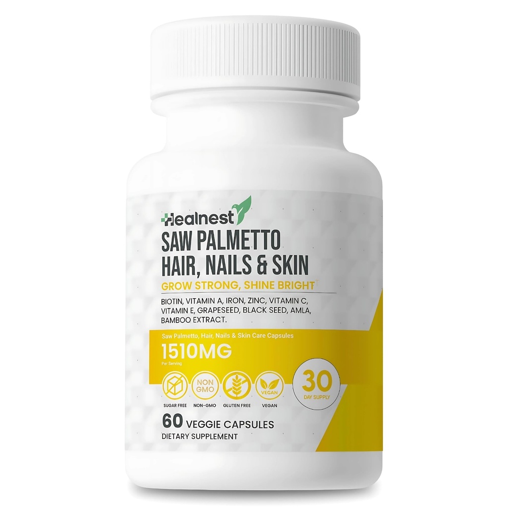 Saç, Nails & Skin Care with – Saw Palmetto, Biotin, Amla - 60 Non-GMO, Gluten Free, Veggie Capsules for Men and Women