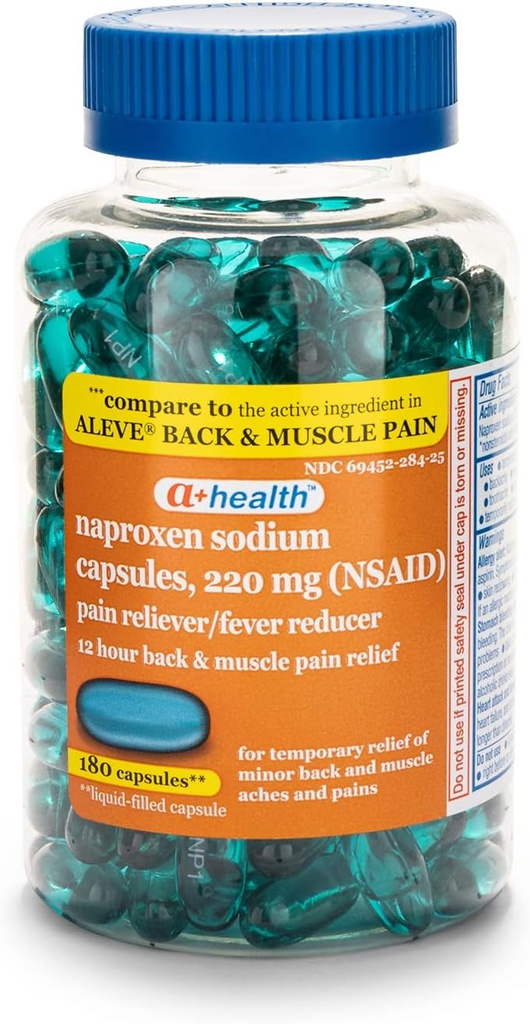 A+Health Naproxen Sodium 220 Mg Liquid Gels Back and Myster Pain, Pain Reliever/Fever Reducer (NSAID), 180 Count