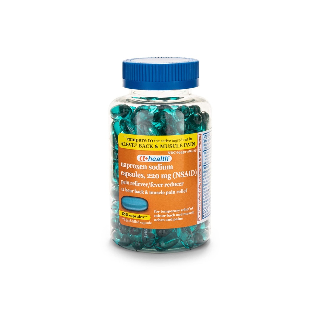A+Sağlık Naproxen sodyum 220 Mg Sıvı Gels Geri ve Kas Ağrısı, Ağrı Reliever/Fever Ayarlar (NSAID), 180 Kont