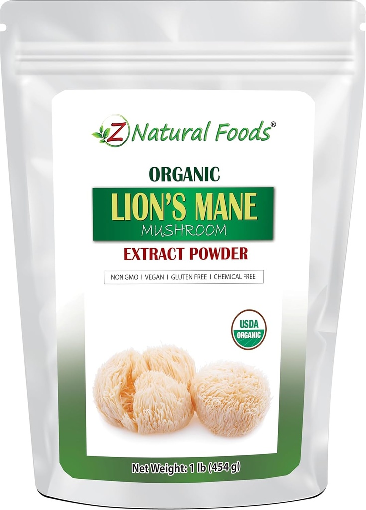Z Doğal Gıdalar Organik Aslan'ın Mane Mushroom Extract Toz, Vitamin-Rich Superfood Toz, Çay ve Smoothies için Mükemmel, Non-GMO, Vegan, Gluten-Free, Kosher, 1 lb.