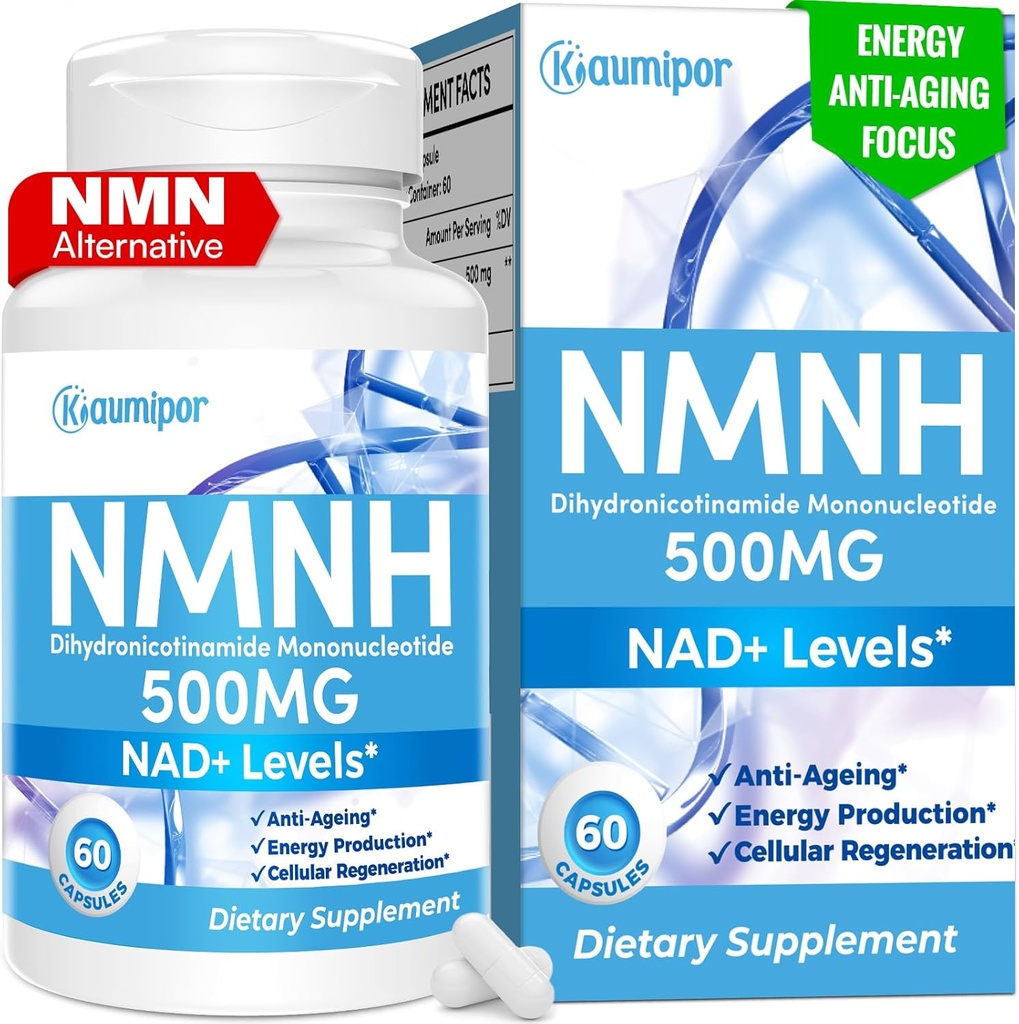 NMNH (Dihidrnicotinamid Mononüotid) NMN Alternative Supplement, NAD + + NAD + NAD + NAD+'ı Güçlendirmek için 500 mg Seviyeler, Anti Aging, Energy, Immunity, Focus, 60 Vegan Capsules