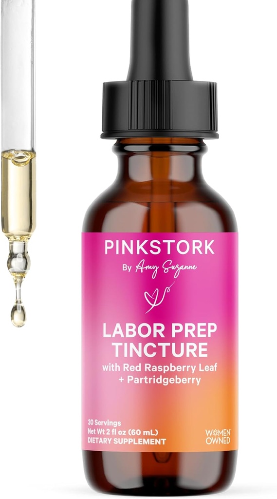 Pink Stork Gentle Birth & Labor Prep Βάμμα – Κόκκινο Raspberry Leaf, Χαμομήλι, Ginger & 8 Βότανα – Τρίτο Trimester Εγκυμοσύνη + Ανάκτηση & Γαλουχία Υποστήριξη – 2 oz Βότανο συμπλήρωμα