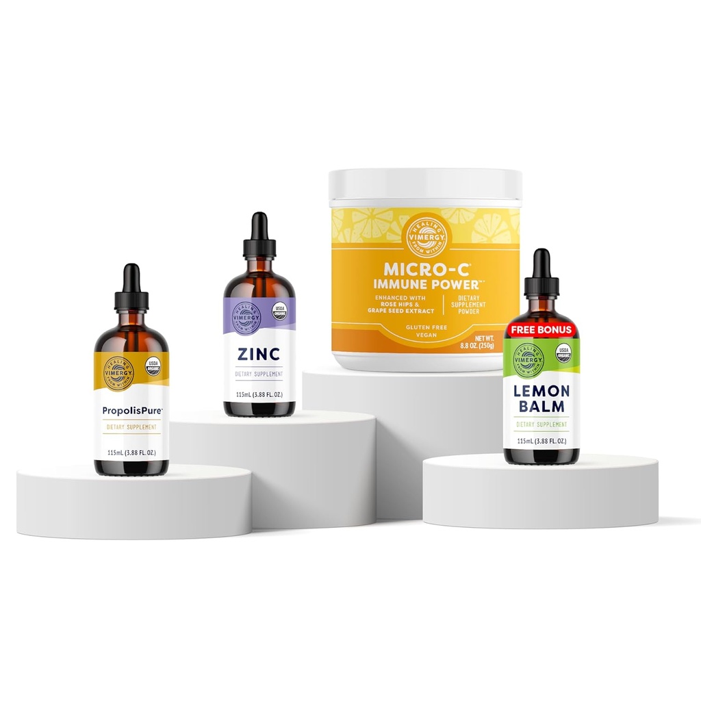 Vimergy Immune Support Sche* – PropolisPure® (115 ml) – Micro-C Immune PowerTM* (250g) – Sıvı çinko (115 ml) – Complimentary Lemon Balm (115 ml) –Fast-Absorbing Formula - Non-GMO, hayır Eklenmedi