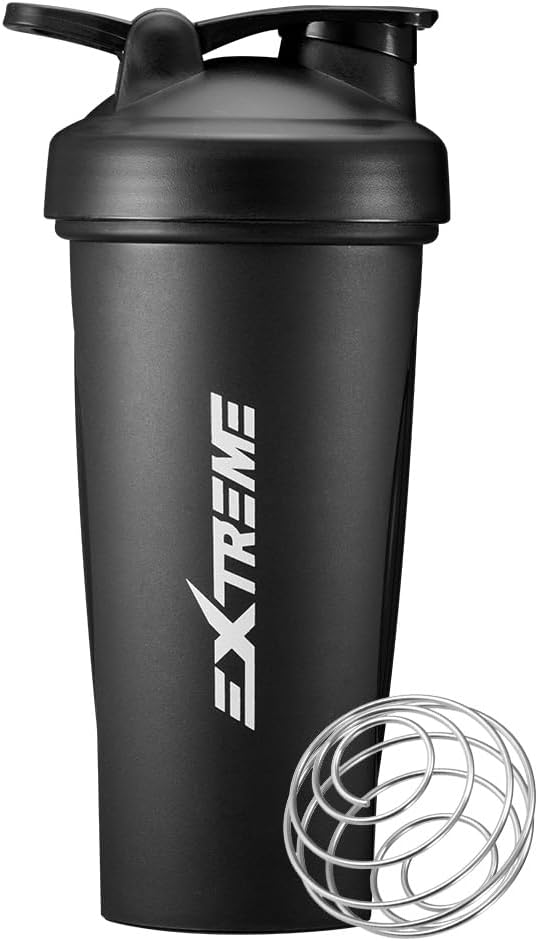EXTREME Classic Shaker Şişe with Wire Whisk, Perfect for Protein Shakes and Pre Workout, Leak Kanıt Shaker Cups, BPA Free, Dishwasher SAFE, 24 Ounce, Black