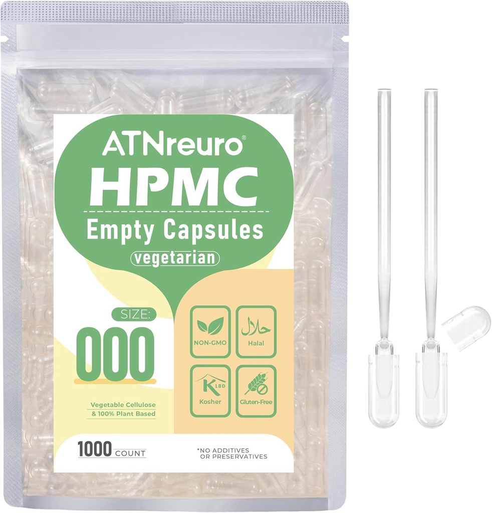 000 Boş Vegan Capsules 2 Micro Spoons - 1000 Kont Boş Vejetaryen Capsules - Tozlar Supplements için Boş Pill Capsules