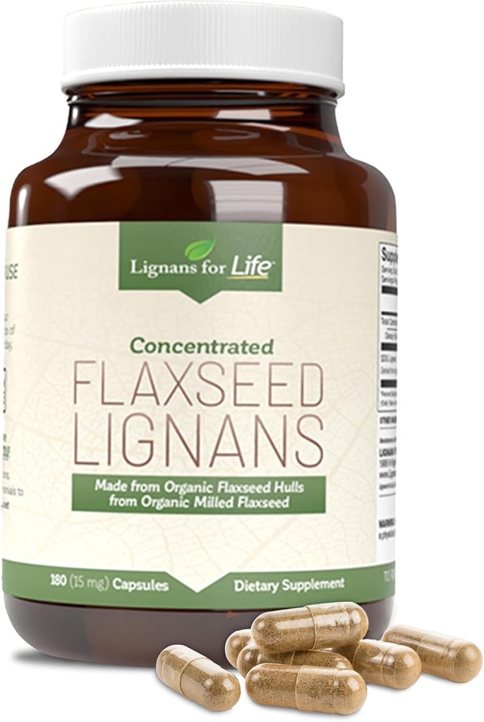 Lignans For Life Flaxseed Lignans for Dogs & People + SDG - Omega 3 Fatty Acids, High Fiber Antioksis - Shiny Coat, Digestive & Heart Health for Dogs, 15mg, 180 Flaxseed Capsules, 1 Pack
