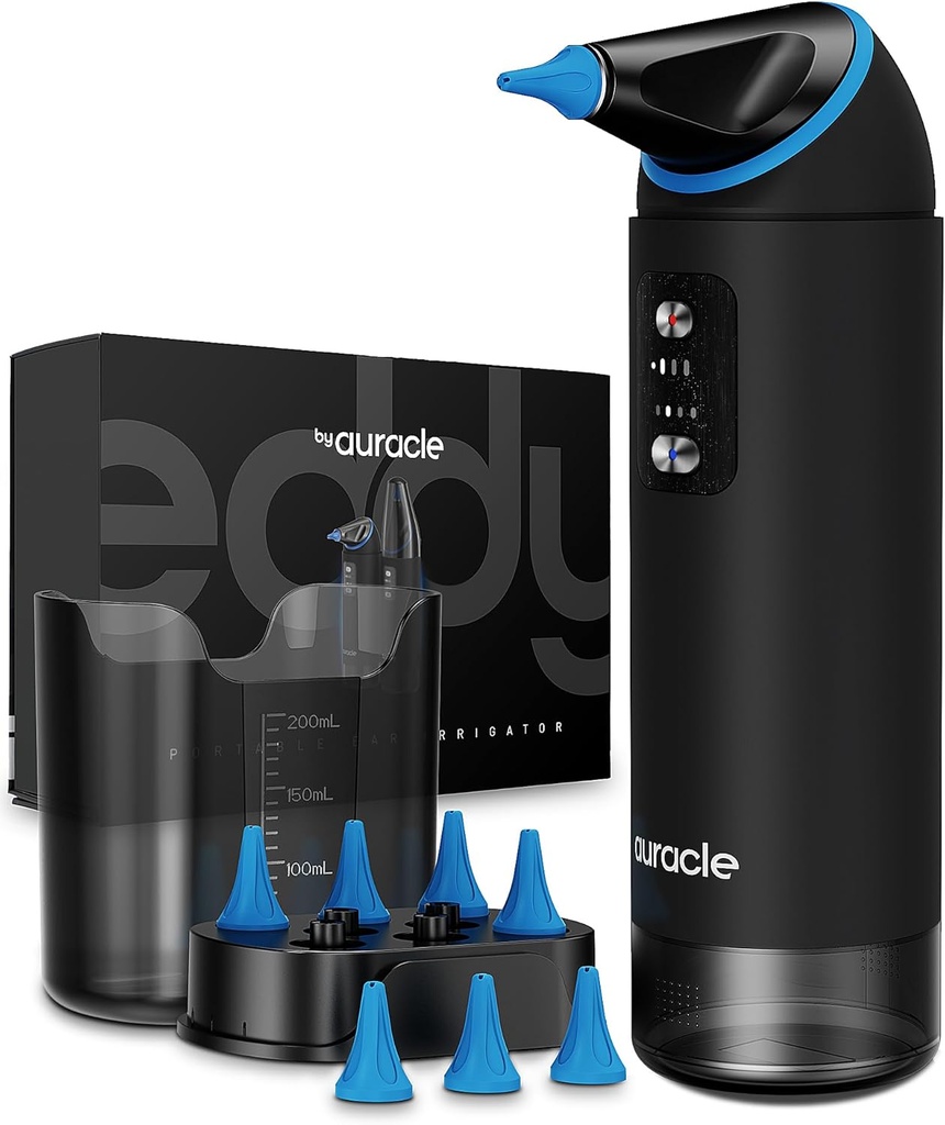 Auracle Ear Wax αφαίρεσης - Eddy Ear Cleaner, Ear Cleaning Kit με 4 τρόπους πίεσης νερού, ασφαλή και αποτελεσματική Ear Wax Cleaner w/ 8 Συμβουλές άρδευσης, Electric Ear Irrigator, 55dB Αρκετά, IP65 Ντους έτοιμο