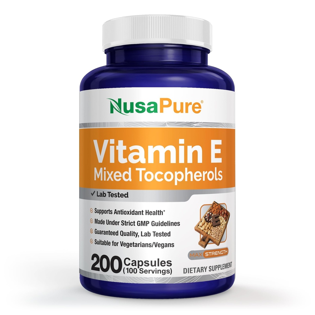 NusaPure Vitamin E 1000 IU 200 δισκία (Non- GMO, Χωρίς γλουτένη) - Μεικτές τοκοφερόλες