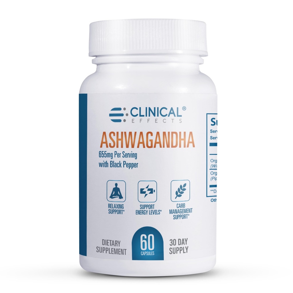 Klinik efektler Stamina ve Calm için Black Pepper ile ashwagandha - 60 Ashwagandha Capsules - ABD'de Made in the USA