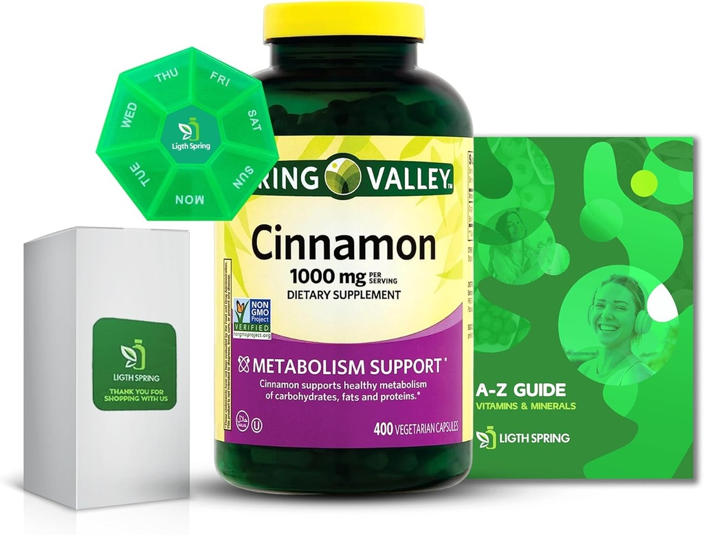 Cinnamon 1000 mg Diyetary Supplement Capsules, 400 Count with Sche Exclusive Better Ligth&Spring Guide