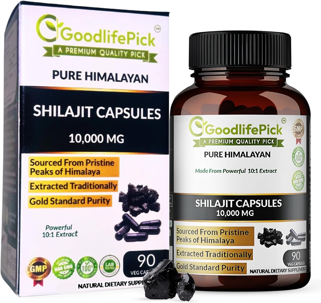 Pure Himalayan Shilajit Capsules.Maximum Strength Natural Shilajit Rich in Trace Mineral & Fulvic Acid.High Altitude Sourcing. Vegan NonGMO 90ct. Extracted Traditionally No Stearate No Rice Flour