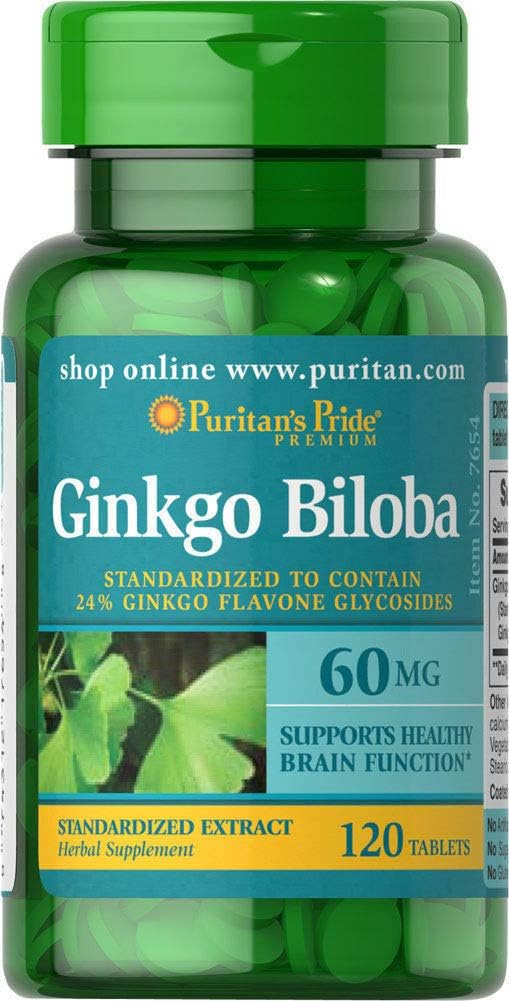 Puritans Pride Ginkgo Biloba Standardized Extract 60 mg Tabletler, 120 Count