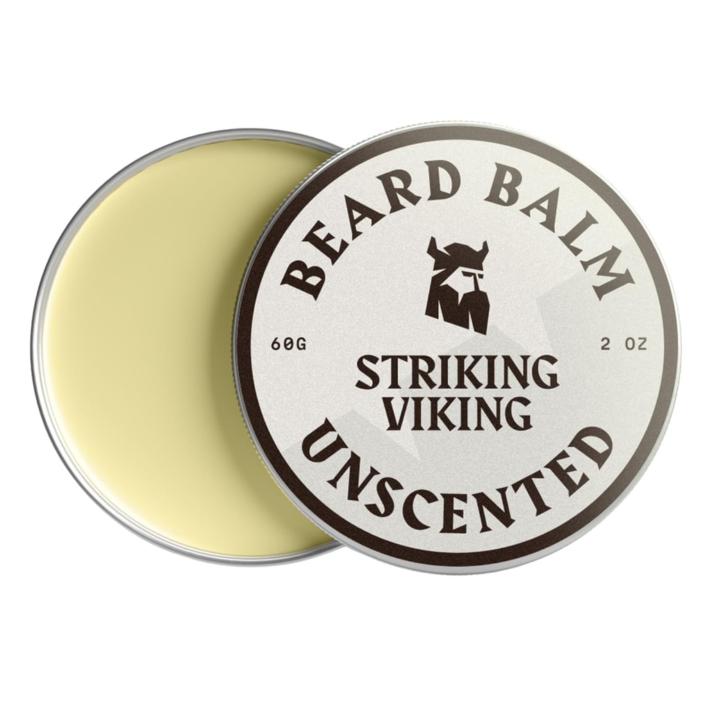 Striking Viking Beard Balm for Men - Leave in Beard Conditioner - Καλλωπιστικό Balm Made with naturally derived Beard Butter, Argan & Jojoba Ounce (Pack of 1), Unscented)